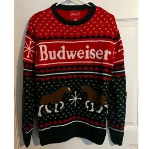 Budweiser Clydesdale Ugly Christmas Sweater, Red Green Holiday Knit